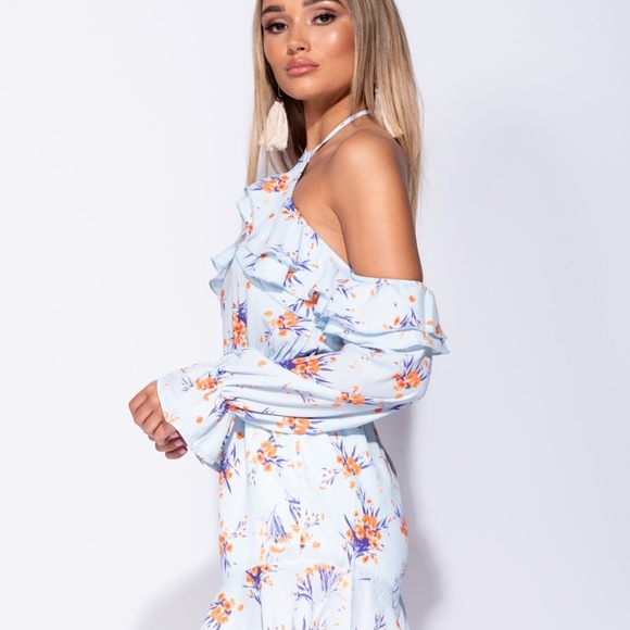 Tahitian Goddess Blue Floral Ruffle Romper - Picture 4 of 7